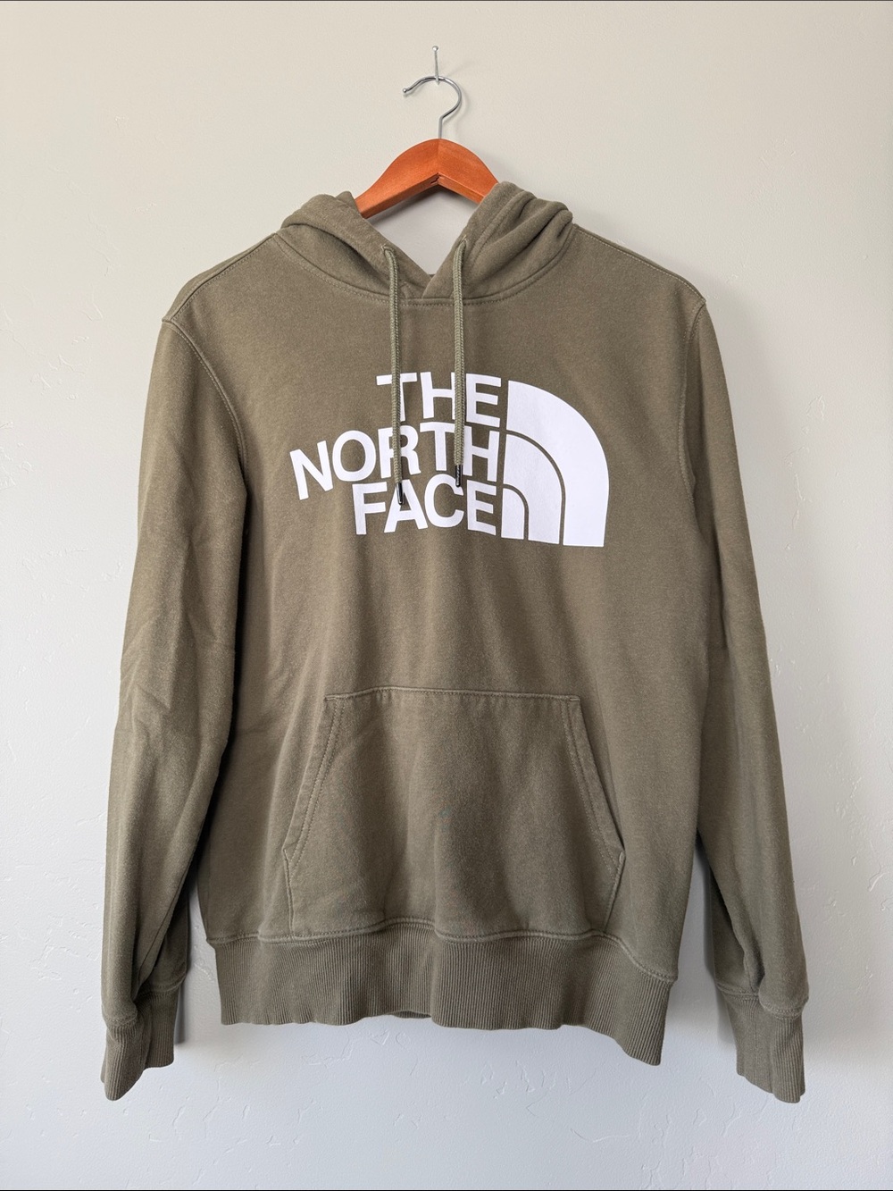 The North Face Men's Olive Green Pullover Hoodie with White Logo